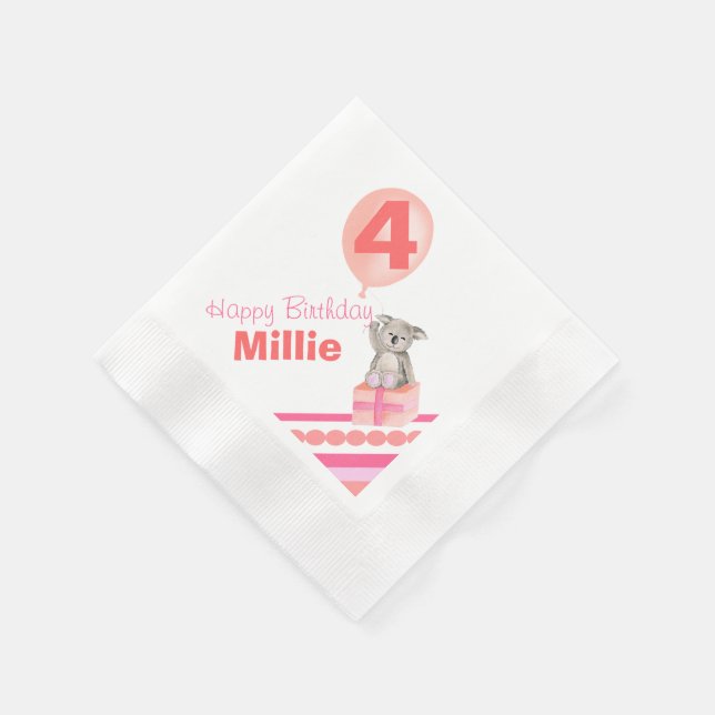 Jetables Les filles nommées 4 ans koala ballon serviettes (Coin)