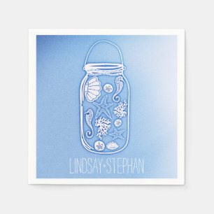Jetables Mason Jar Blue Beach Papier de mariage serviettes