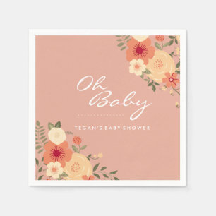 Jetables Peach Floral Oh Baby shower moderne serviettes