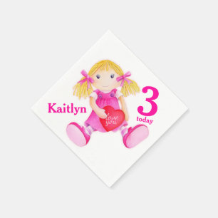 Jetables Rag doll art filles 3e Anniversaire serviettes