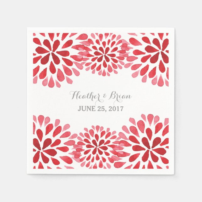 Jetables Rouge Aquarelle Chrysanthemum Papier serviettes (Devant)