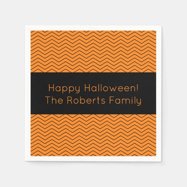 Jetables Serviettes de fête Halloween orange et noir chevro (Devant)