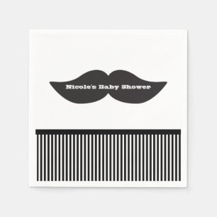 Jetables Serviettes de fête rayées noir et blanc Mustache B