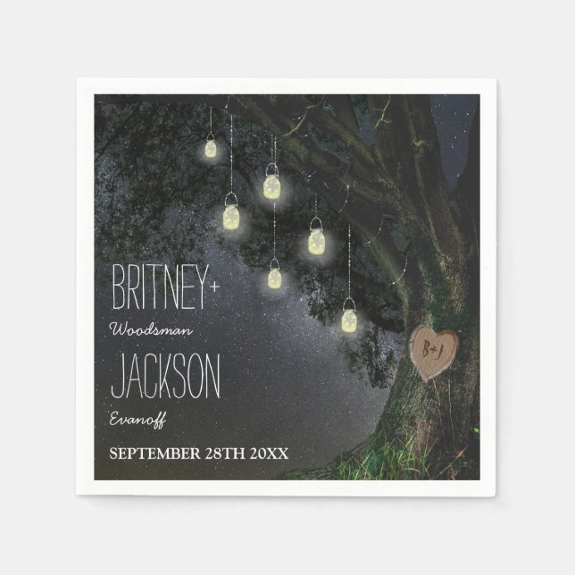 Jetables Serviettes de Mariage en chêne luciole Mason Jar (Devant)