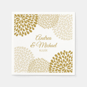 Jetables Serviettes de mariage florales or et champagne