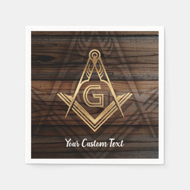 Jetables Serviettes Masonic personnalisées | Rustic Wood Go (Devant)