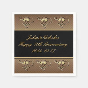 Jetables Serviettes personnalisées 50e Anniversaire Or & No