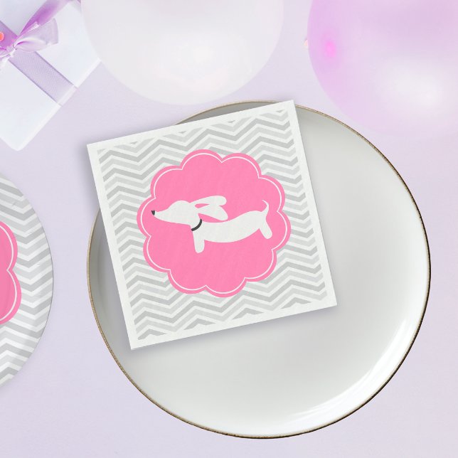 Jetables Serviettes pour Fête Baby Shower Bébé Rose Teckel (Pink dachshund party supplies - cute doxie baby shower paper napkins)