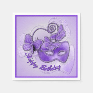 Jetables Serviettes pourpres d'anniversaire de masque de