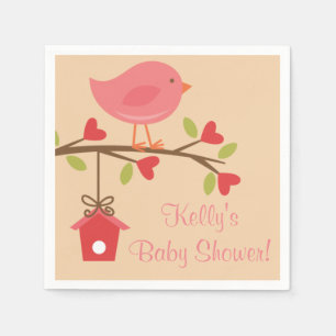 Jetables Serviettes roses de baby shower d'oiseau