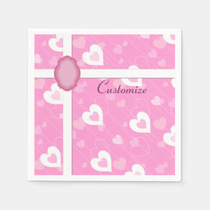 Jetables Serviettes roses et blanches de motif de coeurs