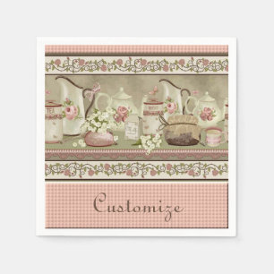 Jetables Thé vintage de pêche et serviettes de roses