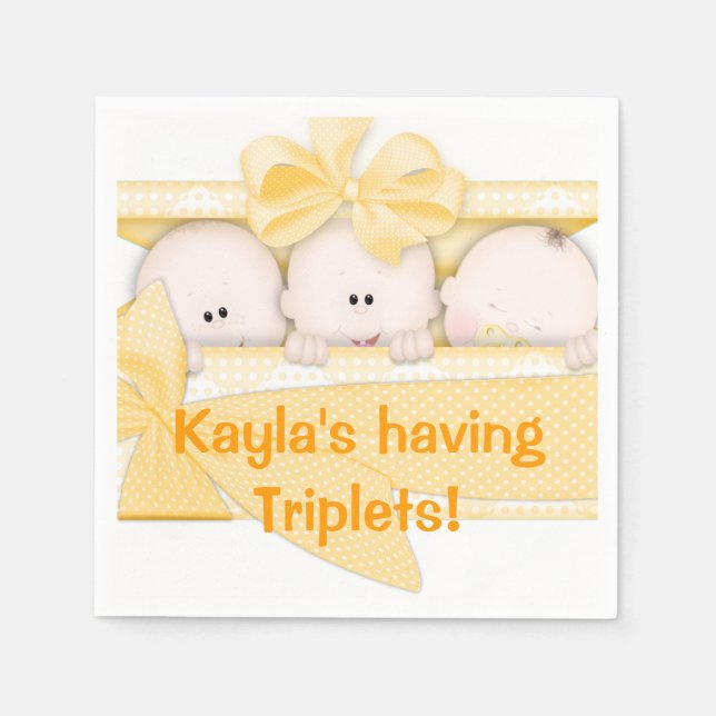 Jetables Triplets Baby shower papier serviettes (Devant)
