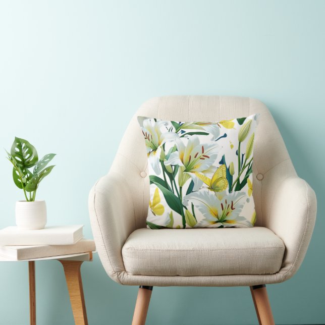 Jeter des oreillers blanc Lily Papillon jaune (Chaise)