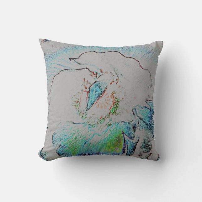 Jeter Oreiller 16x16 Nature Fleur Bleu Vert (Recto)
