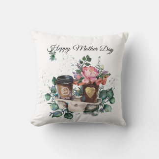 Jeter Oreiller Fleurs d'aquarelle et Mère de café