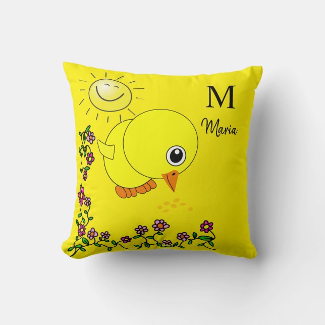 Jeter Oreiller Jaune Chick Floral Deux Tons Vert (Recto)