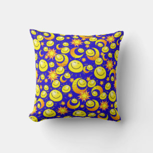 Jeter Oreiller Jaune Lune Soleil Étoiles Bleu