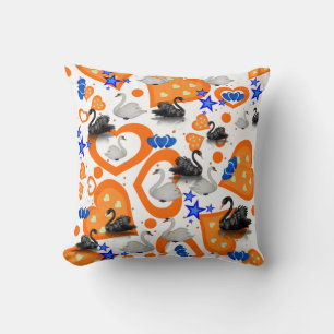 Jeter Oreiller Swan Orange Coeurs Bleu Étoiles