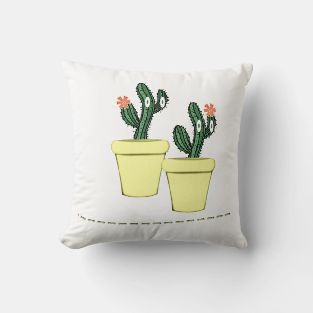 Jeter Oreiller Vert Cactus Jaune Pot Floral (Recto)