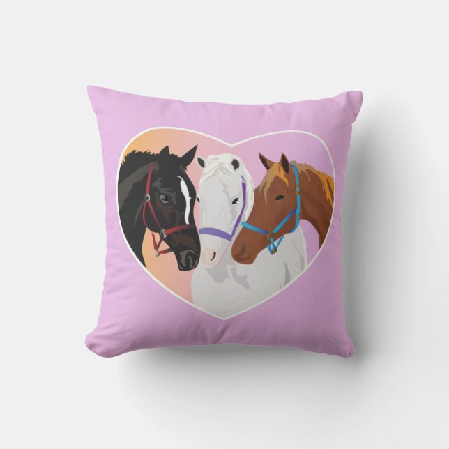 Jetez un oreiller avec des chevaux dans le coeur (Recto)