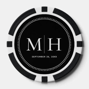 Jetons de poker noirs personnalisés avec monogramm