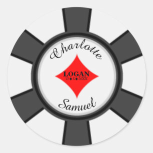 jetons de poker   Sticker rond classique Mariage V