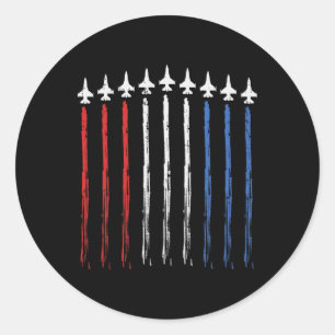 Jets Us American Flag Independence 4th Of July Pat Classic Round Sticker