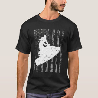 Jetski Usa Flag Water Sports Jet Skiing Grey Ameri T-Shirt