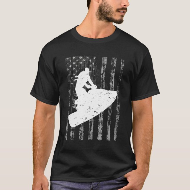 Jetski Usa Flag Water Sports Jet Skiing Grey Ameri T-Shirt (Front)