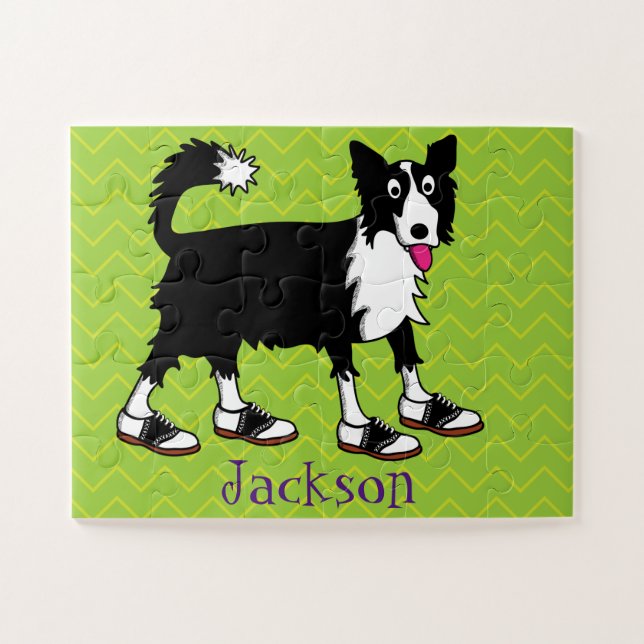 Jett the Border Collie Kids Personalized Jigsaw Puzzle (Horizontal)