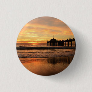 Jetty Over Ocean Beach Sunset 1 Inch Round Button