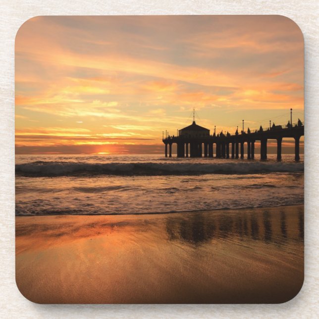 Jetty Over Ocean Beach Sunset Coaster (Front)