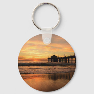 Jetty Over Ocean Beach Sunset Keychain