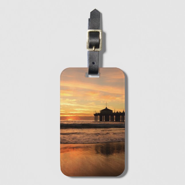 Jetty Over Ocean Beach Sunset Luggage Tag (Front Vertical)
