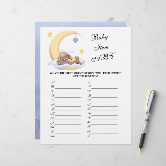 Jeu Baby shower feuille papier (Devant/Arrière en situation)