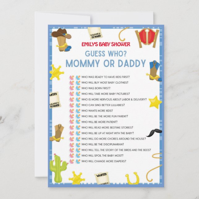 Jeu de Baby shower Cowboy - 5x7 taille Invitation (Devant)
