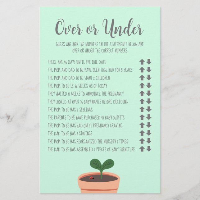 Jeu de baby shower sur ou sous le prospectus (Devant)