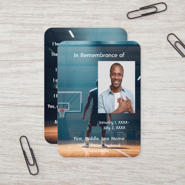 Jeu de basket-ball de carte de poche Memorial (Devant/Arrière en situation)