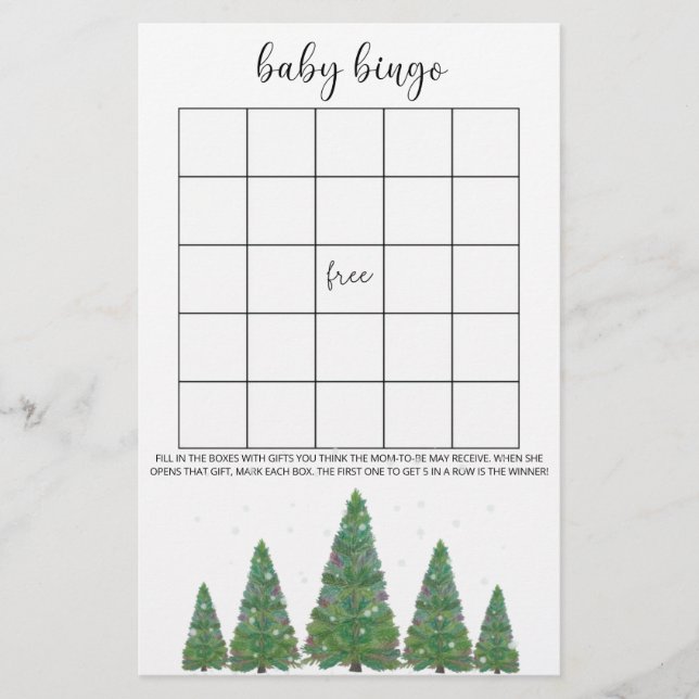 Jeu de bingo bébé hiver à feuilles persistantes (Devant)