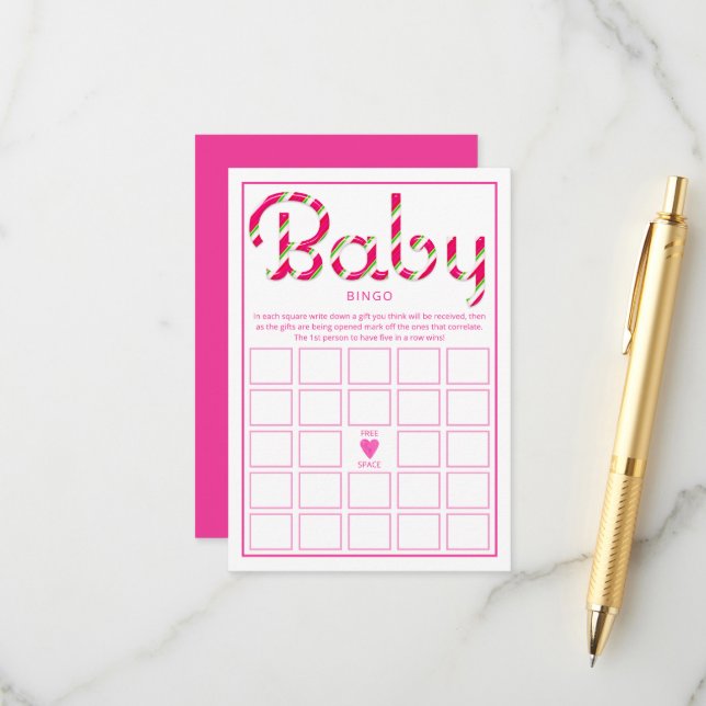 Jeu de carte de Baby shower de Père Noël rose (Devant/Arrière en situation)