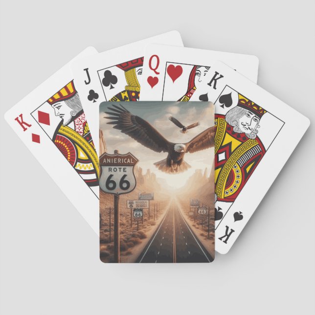 Jeu de carte route 66 avec  aigle en vol. playing cards (Back)