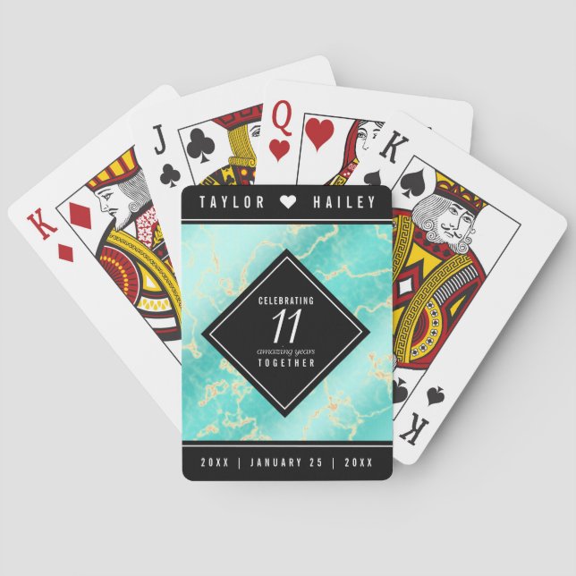 Jeu De Cartes 11ème anniversaire de Mariage turquoise (dos)