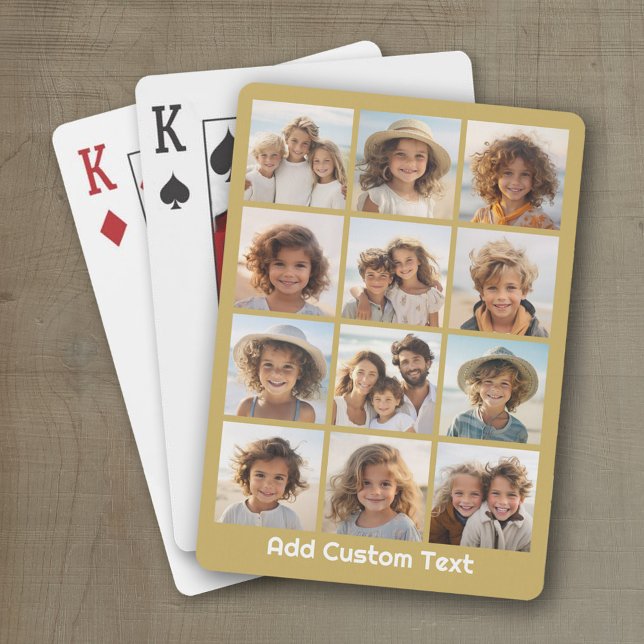 Jeu De Cartes 12 Collage photo avec Arrière - plan or (Personalized playing cards with a fun photo collage)
