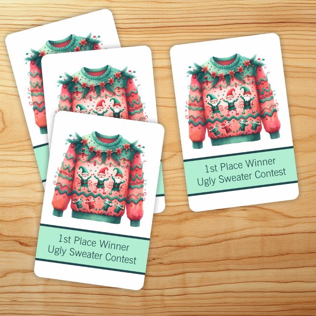 Jeu De Cartes 1st Place Winner Ugly Sweater Contest Pink Green (Créateur téléchargé)