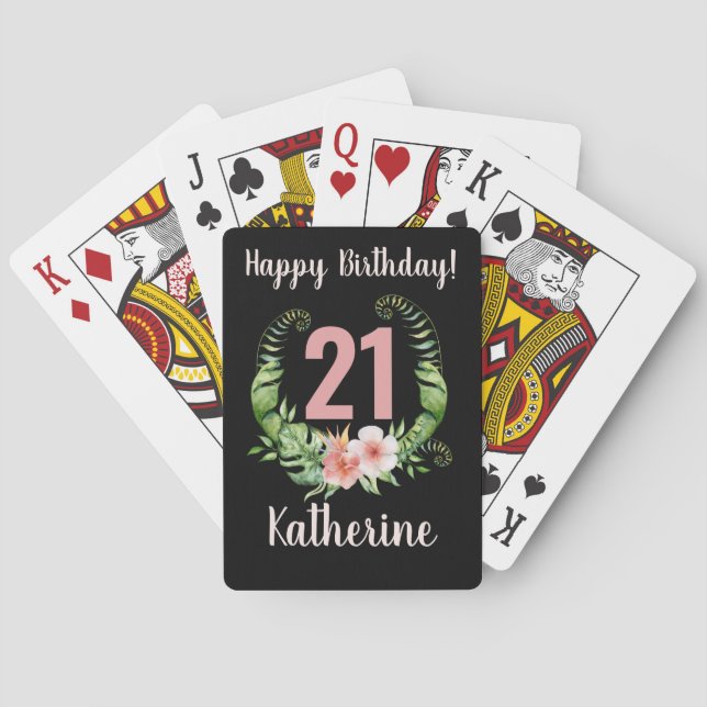 Jeu De Cartes 21e anniversaire floral noir (dos)