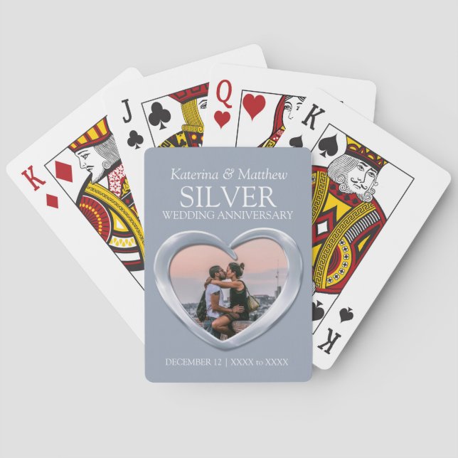 Jeu De Cartes 25e anniversaire Mariage d'argent photo du coeur (dos)
