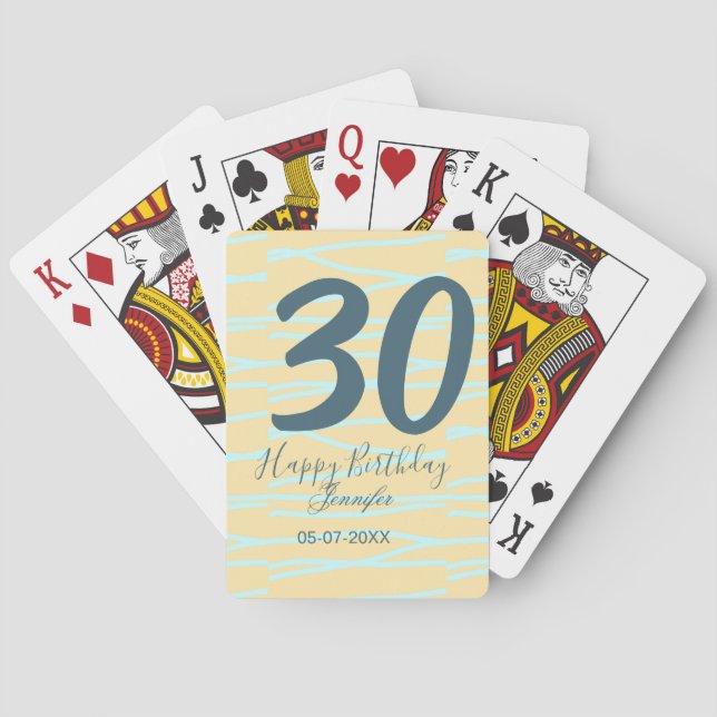 Jeu De Cartes 30th birthday add name date year yellow blue paste (dos)