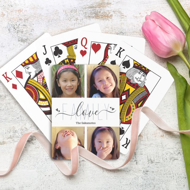 Jeu De Cartes 4 Photo Collage Famille moderne Amour Script Coeur (Créateur téléchargé)