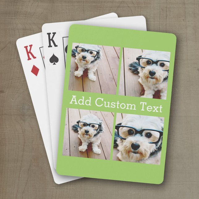 Jeu De Cartes 4 Photo Collage - Texte Serif blanc - Vert citron  (Personalized playing cards with photos and custom text)